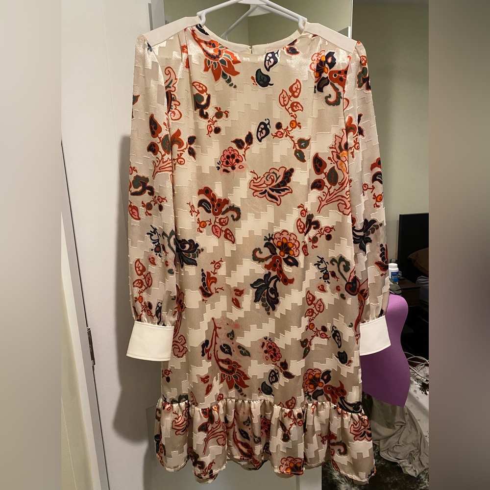 Tory Burch Ivory Floral Ruffled Hem Dress
